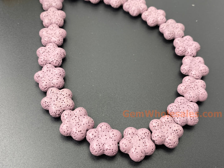 19mm Purple color Lava flower beads for jewelry making, 15.5"