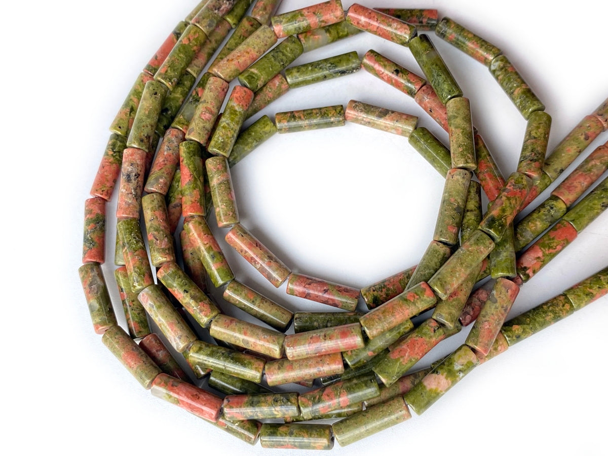 15.5" 4x13mm Natural Unakite stone round cylinder tube beads