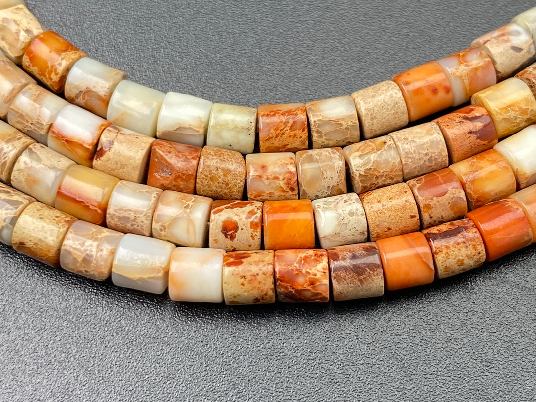 15.5" 4x4mm beige Sea Sediment, Impression Jasper tube Heishi beads