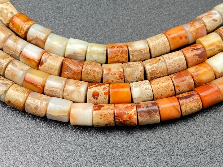 15.5" 4x4mm beige Sea Sediment, Impression Jasper tube Heishi beads