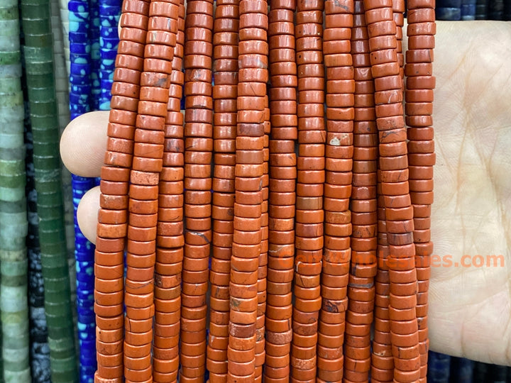 15.5" 3x6mm Natural red jasper stone tube Heishi beads
