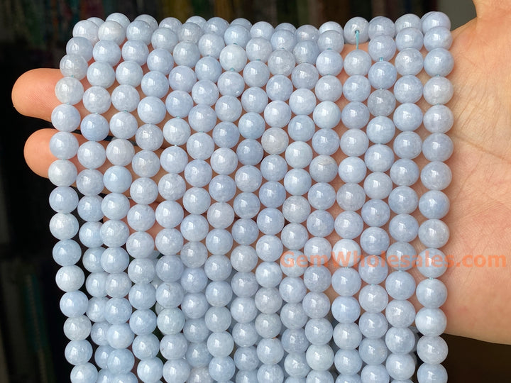 Perles rondes en jade malaisien bleu aigue-marine de 15 pouces et 8 mm