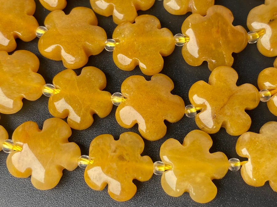 15.5" 15mm/20mm Natural yellow jade flower beads gemstone