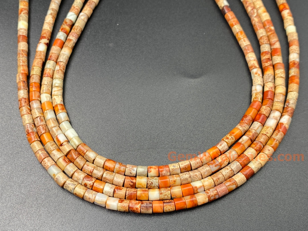 15.5" 4x4mm beige Sea Sediment, Impression Jasper tube Heishi beads