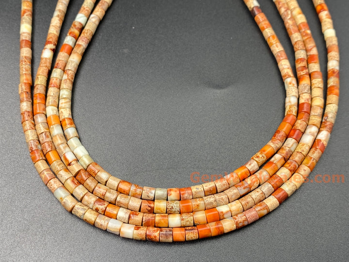 15.5" 4x4mm beige Sea Sediment, Impression Jasper tube Heishi beads