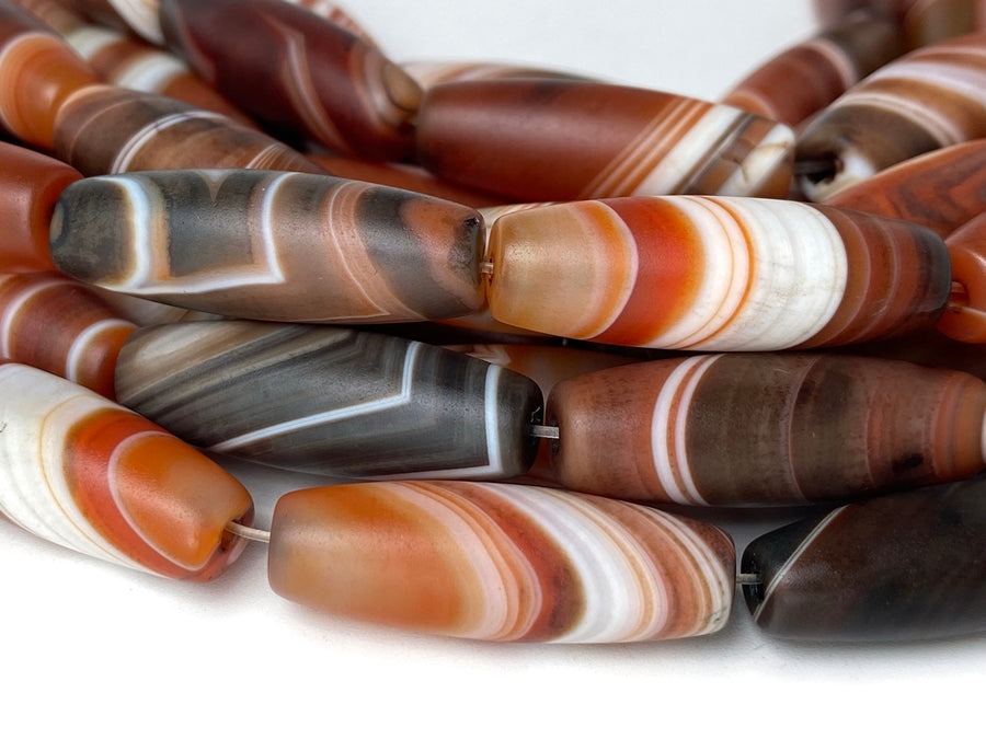 15" 10x30mm matte/frosted red brown stripe Agate oval/rice beads