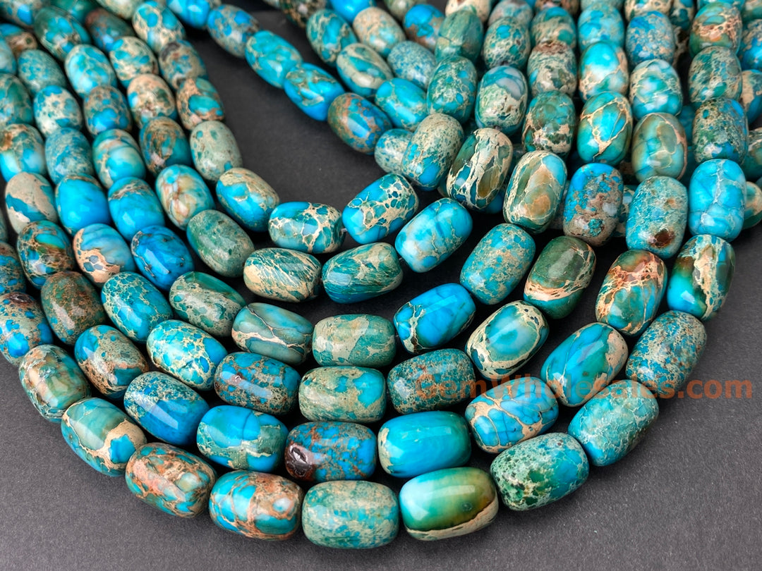 15.5" 10x14mm blue Sea Sediment barrel beads,Emperor stone, Terra Jasper