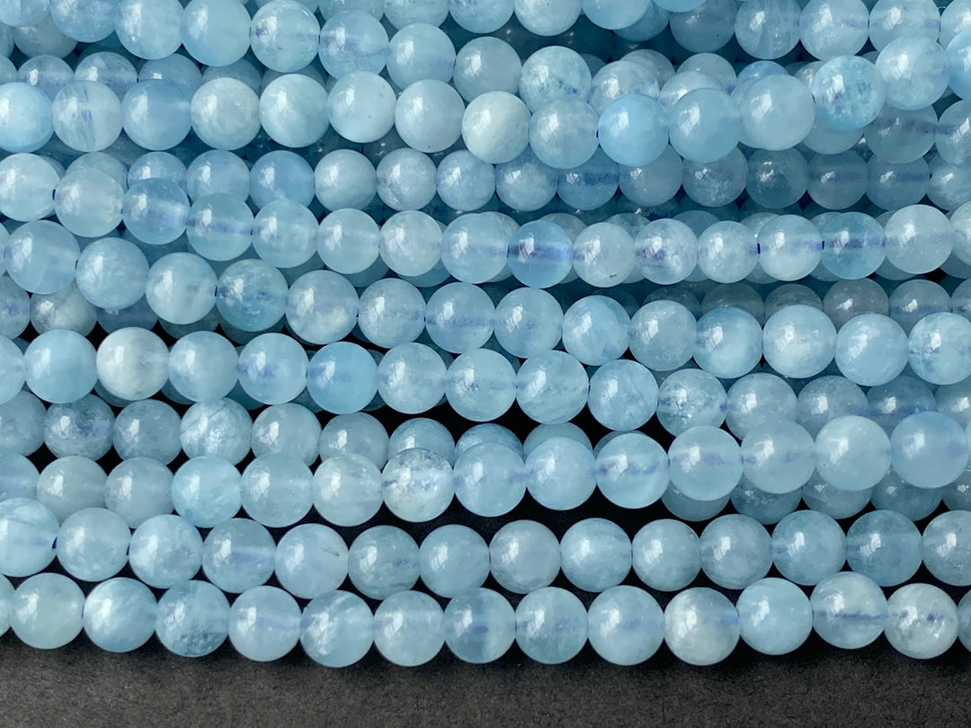 15.5" 4mm A Natural Aquamarine round beads, milky light blue beads