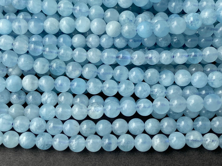 15.5" 4mm A Natural Aquamarine round beads, milky light blue beads
