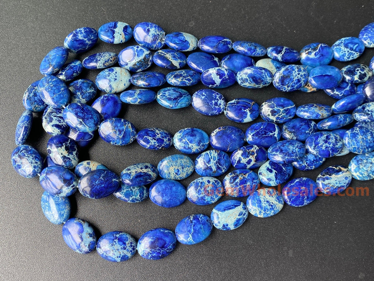 15.5" Blue Sea Sediment oval beads 13x18mm, emperor jasper oval beads,Aqua Terra Jasper