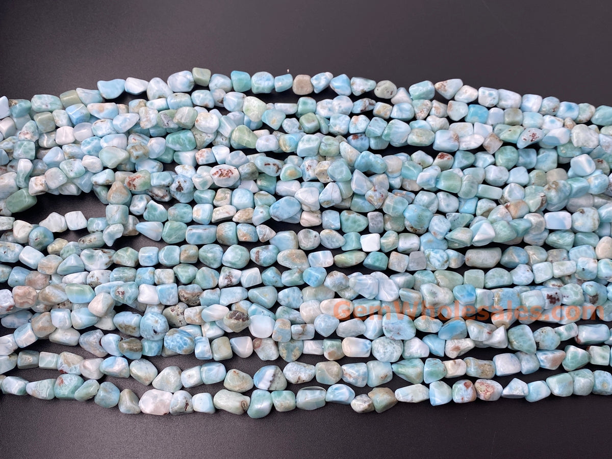 15.5" 8~10mm Natural genuine larimar nuggets gemstone beads