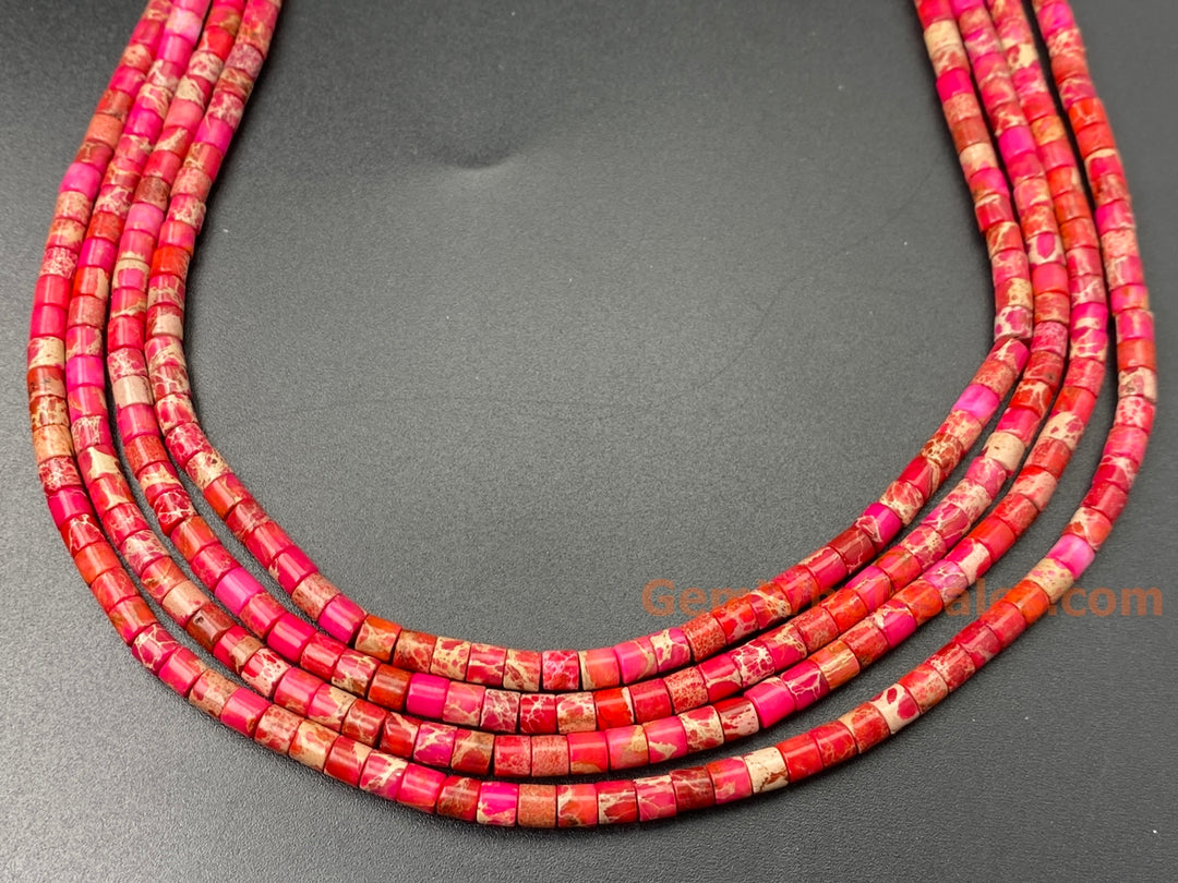 15.5" 4x4mm Red Sea Sediment, Impression Jasper tube Heishi beads