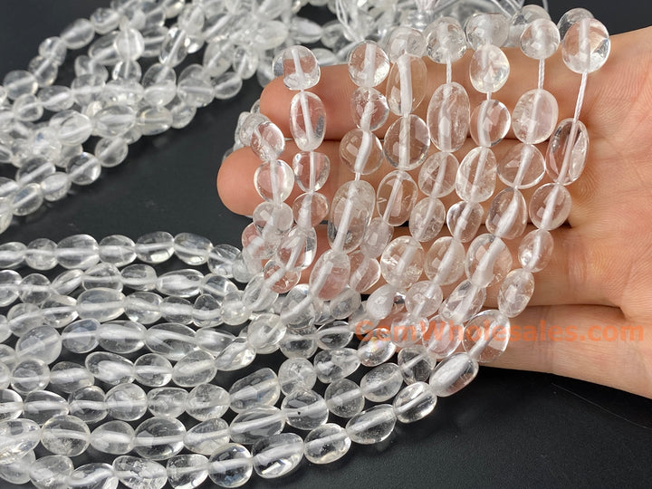 15.5" 8~10mm Natural Rock Quartz tumbled pebble beads