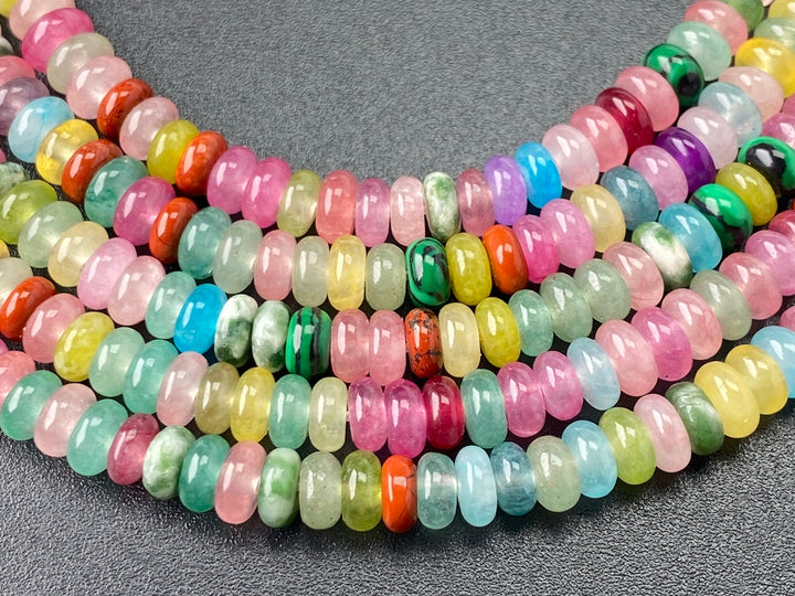 15" 2x4mm Pink red Yellow green multi color jade stone rondelle beads