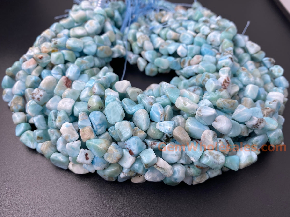 15.5" 8~10mm Natural genuine larimar nuggets gemstone beads