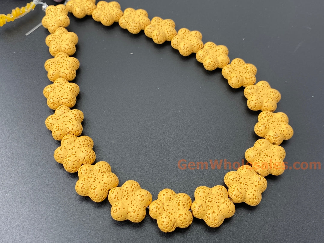 19mm Yellow color Lava flower beads for jewelry making