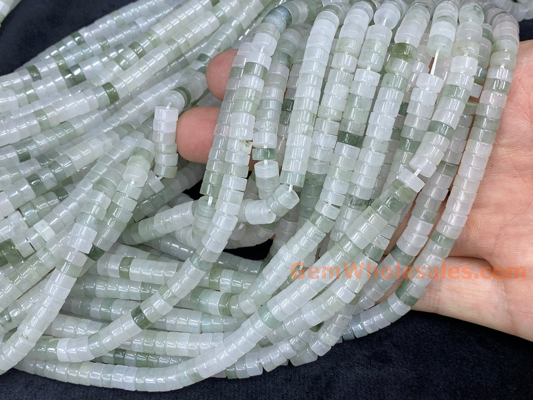 15.5" 3x6mm Natural Ice Mountain Tianshan green jade heishi beads