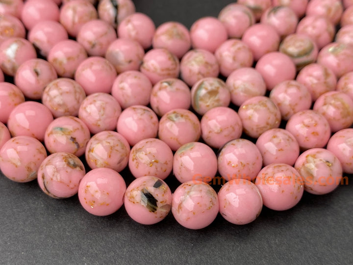 8mm pink Turquoise Beads With Shell Inlay round beads, 15.5"