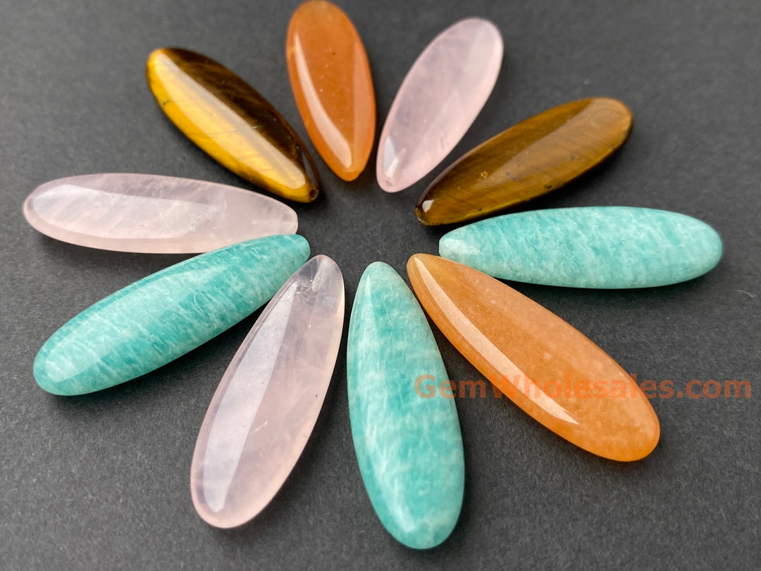 2PCS 10x30mm natural rose quartz Marquise/teardrop beads half drilled