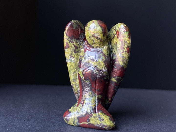 36x28mm Dragon blood jasper Angel, Carved pocket Guardian Angel 1.5"