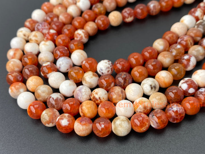 8mm 10mm Red white Dream Fire agate round beads, 14.5"