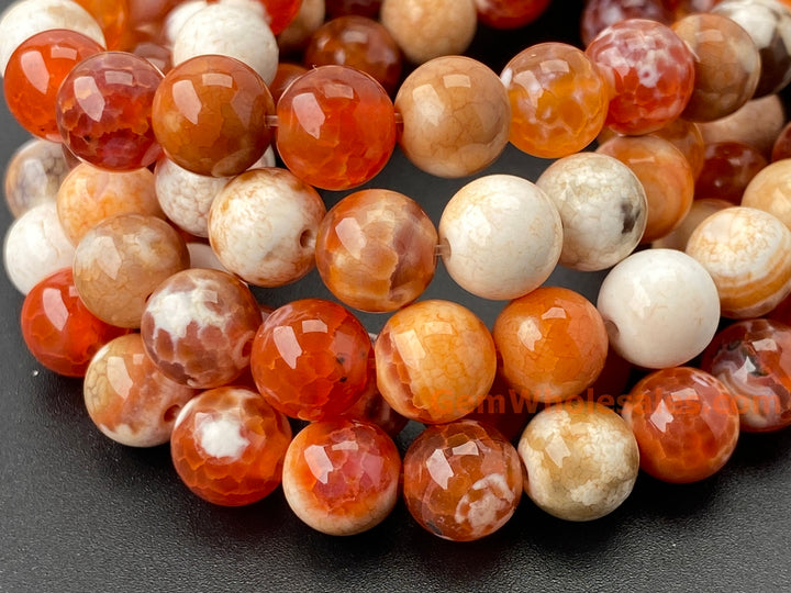 8mm 10mm Red white Dream Fire agate round beads, 14.5"