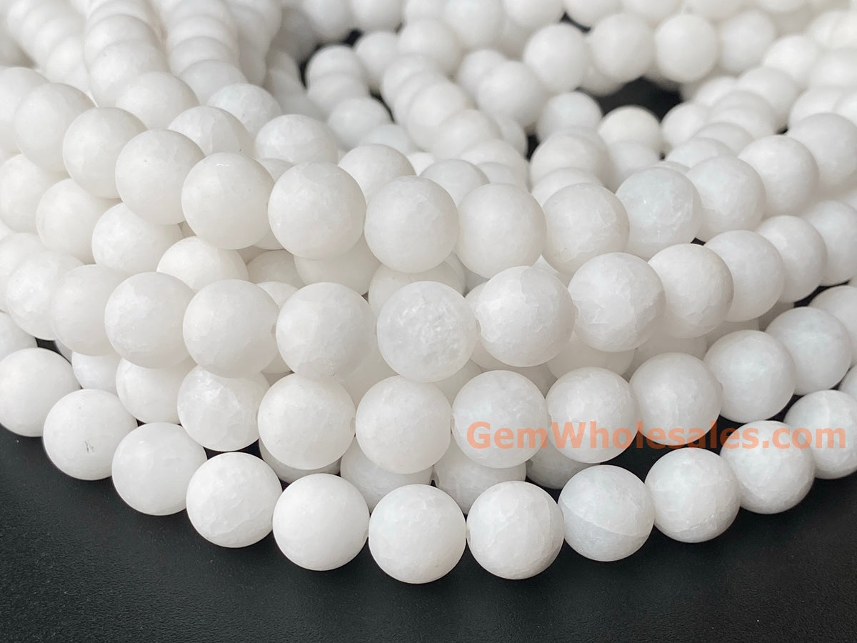 15.25" 8mm/10mm/12mm matte white jade Round beads