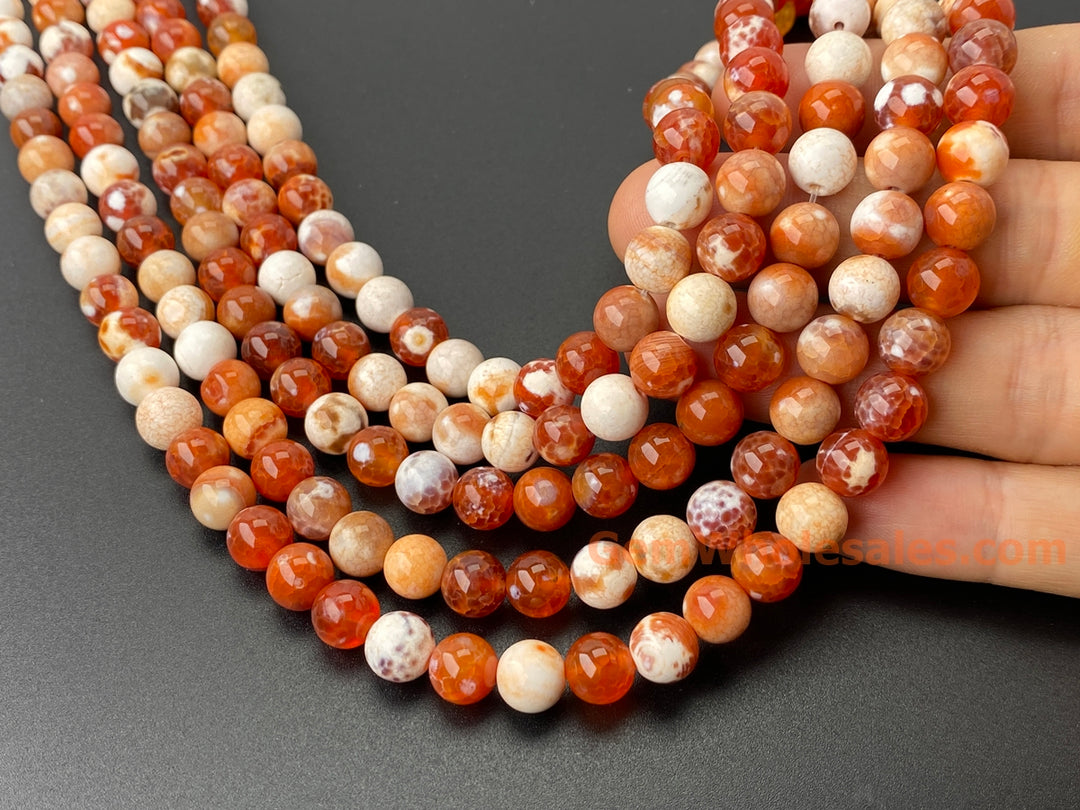 8mm 10mm Red white Dream Fire agate round beads, 14.5"