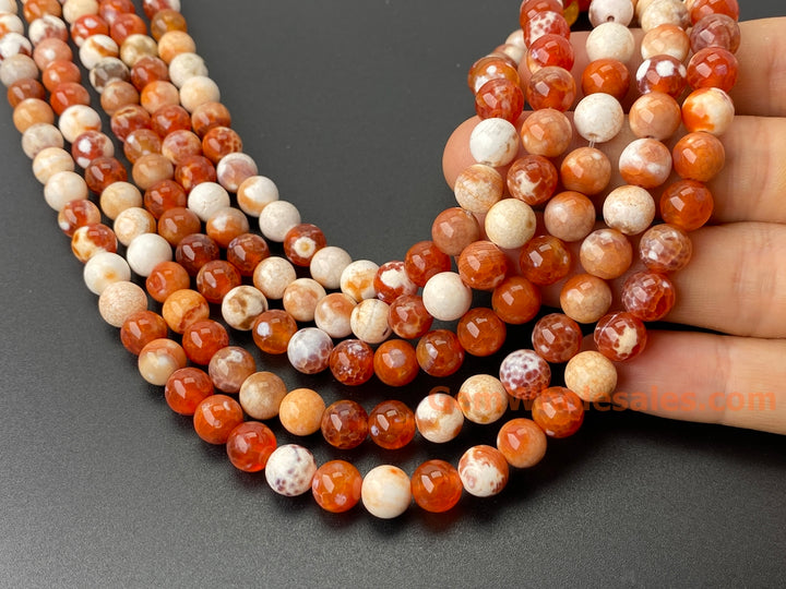 8mm 10mm Red white Dream Fire agate round beads, 14.5"