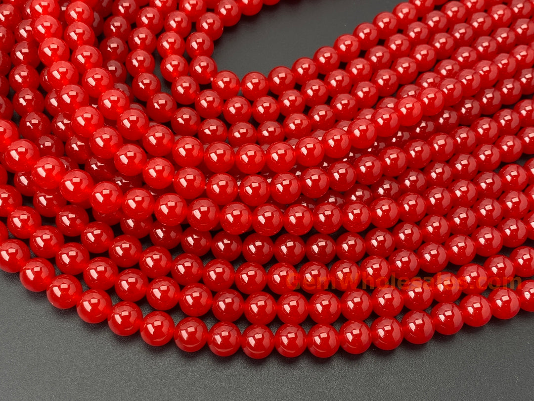 15" 8mm ruby dark red dyed jade Round beads