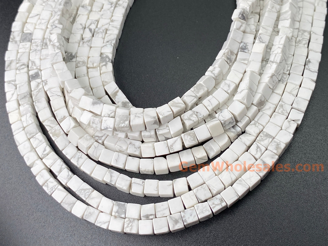 15.5" 4mm Natural white howlite stone cube beads for jewelry making