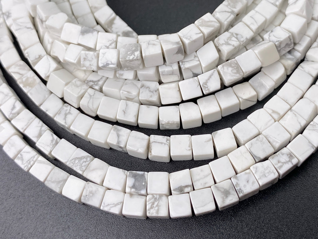 15.5" 4mm Natural white howlite stone cube beads for jewelry making