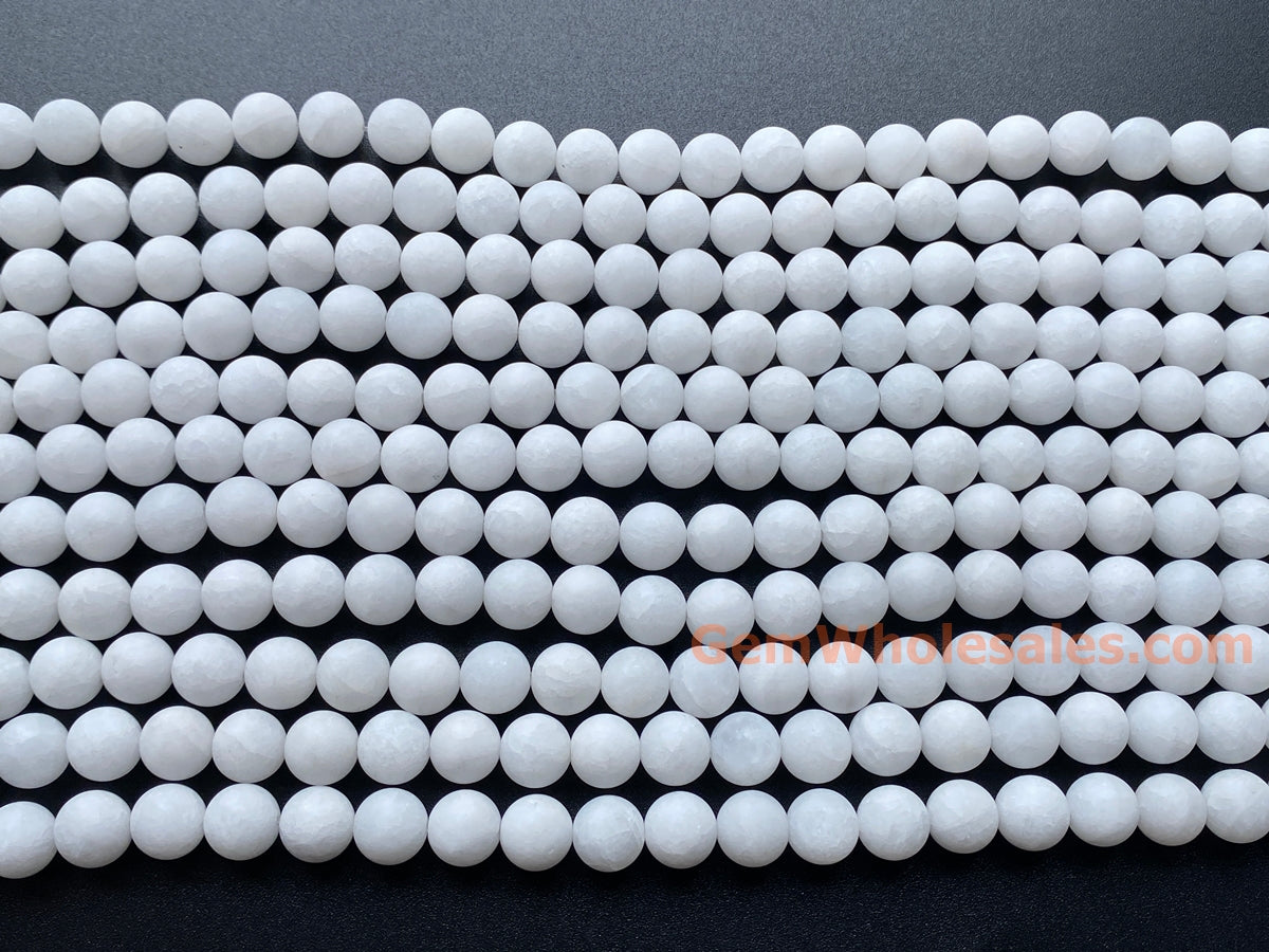 15.25" 8mm/10mm/12mm matte white jade Round beads