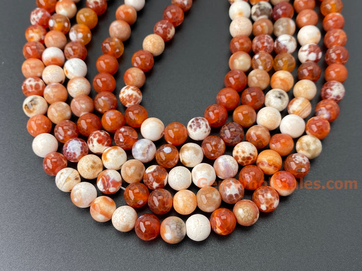 8mm 10mm Red white Dream Fire agate round beads, 14.5"