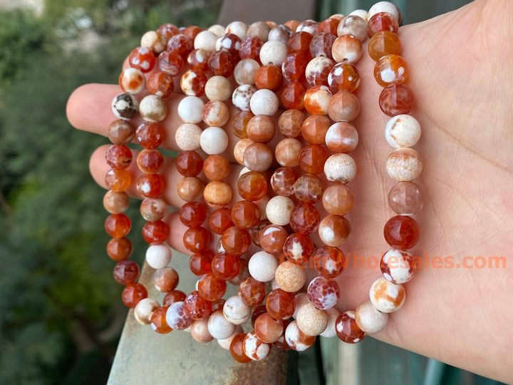 8mm 10mm Red white Dream Fire agate round beads, 14.5"