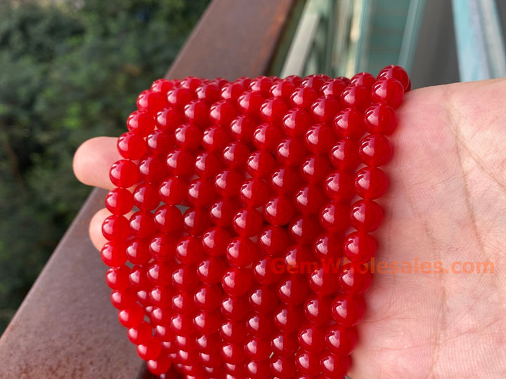 15" 8mm ruby dark red dyed jade Round beads