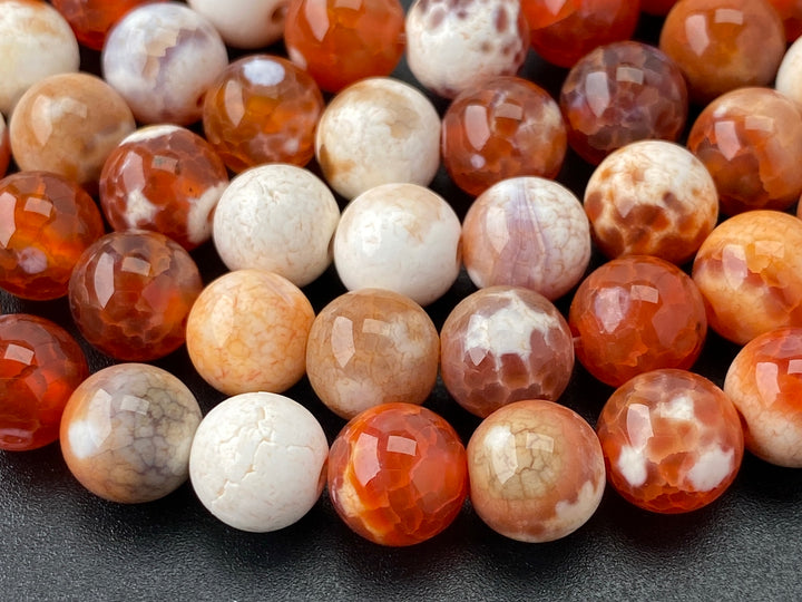 8mm 10mm Red white Dream Fire agate round beads, 14.5"