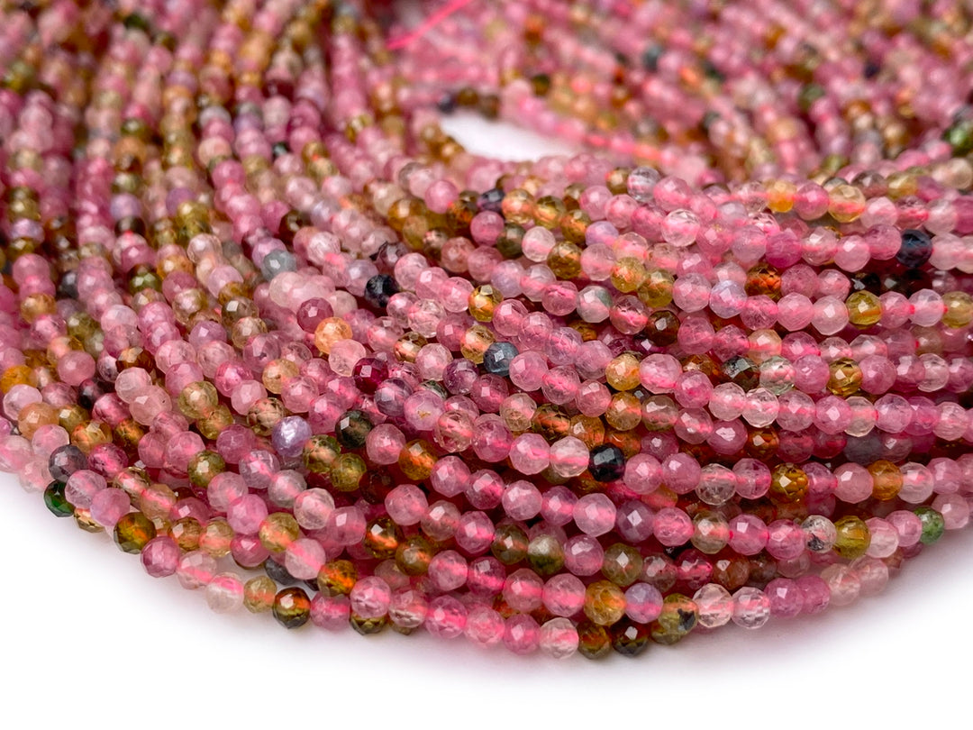 15.5" 2mm natural multi color Tourmaline round faceted gemstone beads AA