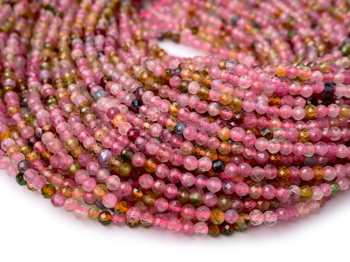 15.5" 2mm natural multi color Tourmaline round faceted gemstone beads AA
