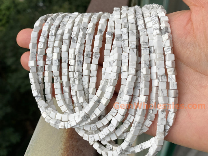 15.5" 4mm Natural white howlite stone cube beads for jewelry making