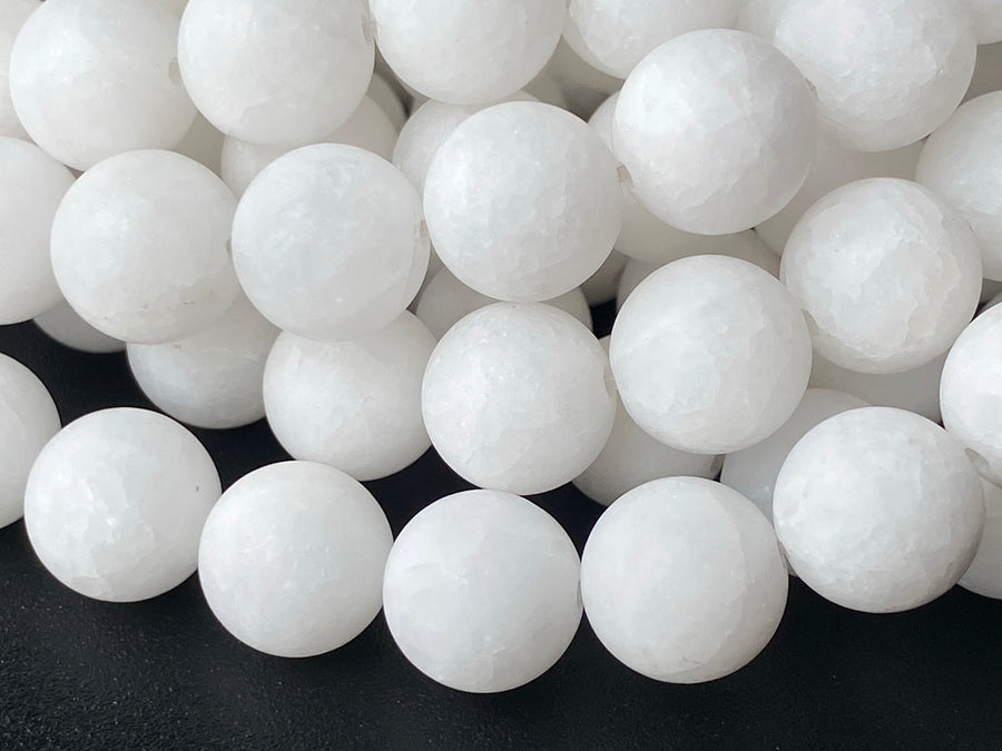 15.25" 8mm/10mm/12mm matte white jade Round beads
