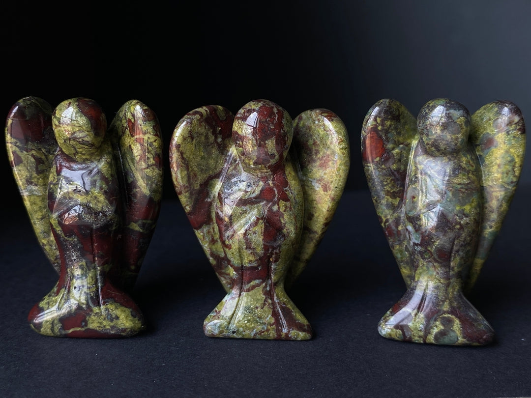 36x28mm Dragon blood jasper Angel, Carved pocket Guardian Angel 1.5"