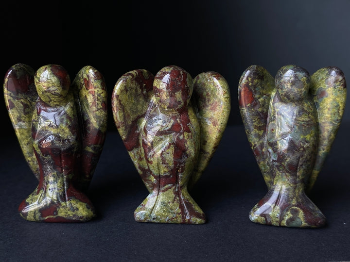 36x28mm Dragon blood jasper Angel, Carved pocket Guardian Angel 1.5"