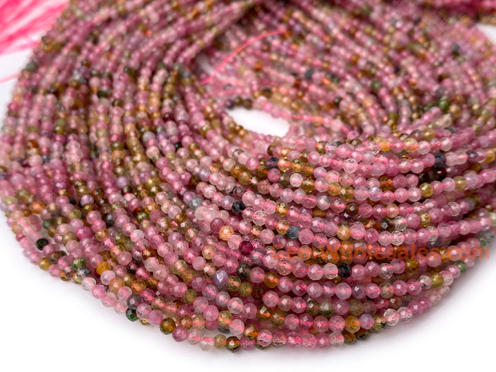 15.5" 2mm natural multi color Tourmaline round faceted gemstone beads AA