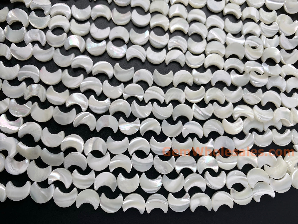 15.5" 14x16mm Natural white MOP moon, white mother of pearl