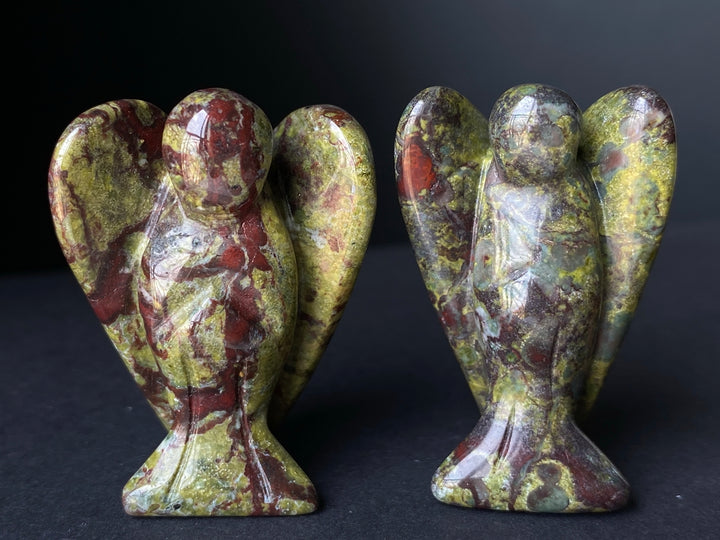 36x28mm Dragon blood jasper Angel, Carved pocket Guardian Angel 1.5"