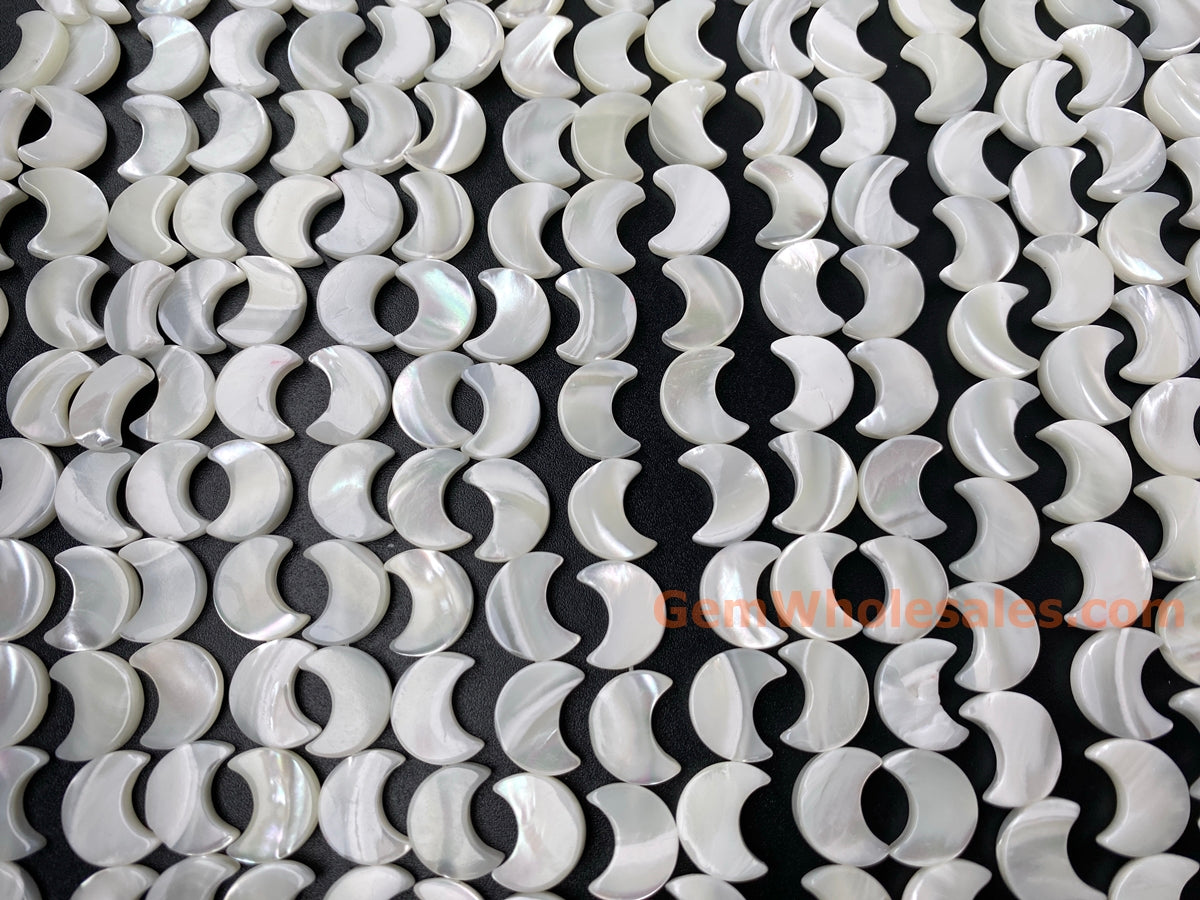 15.5" 14x16mm Natural white MOP moon, white mother of pearl