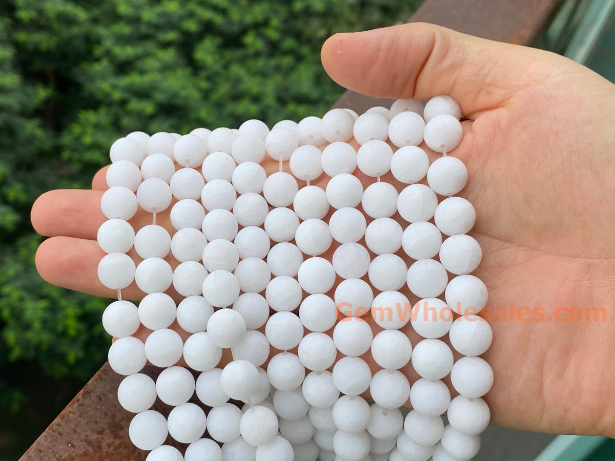 15.25" 8mm/10mm/12mm matte white jade Round beads