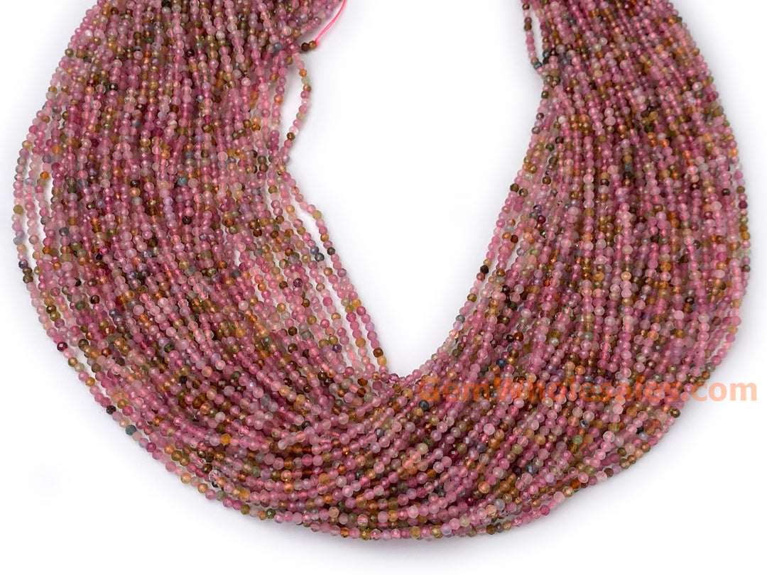 15.5" 2mm natural multi color Tourmaline round faceted gemstone beads AA