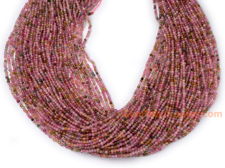 15.5" 2mm natural multi color Tourmaline round faceted gemstone beads AA